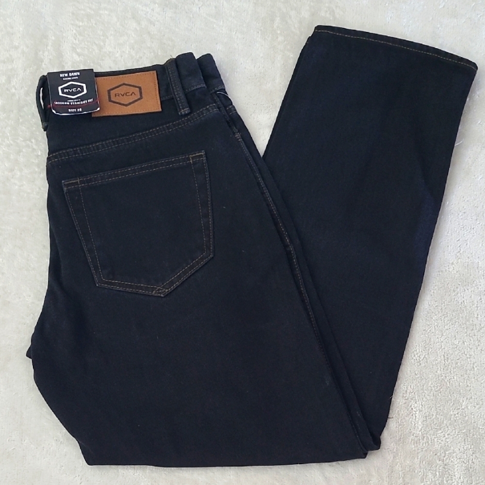 RVCA New Dawn Mens Jeans Size 28 Black Straight Fit Button Fly Denim NWT Casual